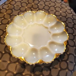 milk glass deviled eggs platter